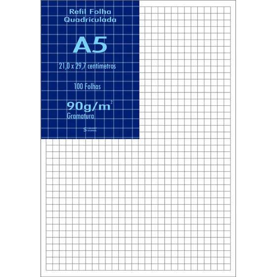 Papel A5 Offset Branco 90g Quadriculado 100 Folhas 21x14,8cm
