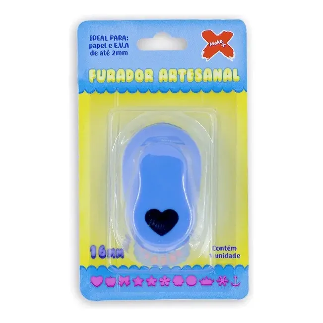 Furador Perfurador Make+ Coração 16mm Papel EVA Artesanato Scrapbook
