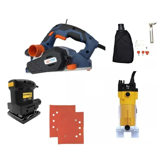 Kit Plaina Lixadeira E Tupia Boa Elétrica Manual Barata