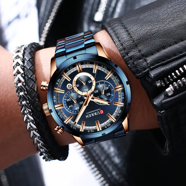 Reloj Curren Para Hombre, Esfera Azul, Correa De Acero Iinox
