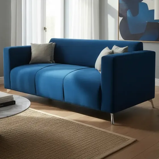 Sillon Sofa 3 Cuerpos Lisboa Reforzado Pana Patas Metalicas
