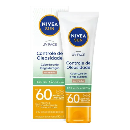 NIVEA Protetor Solar Facial UV Face Controle de Oleosidade Cor Média FPS 60 50ml, Muito Alta Proteção UVA/UVB, Cobertura de Longa Duração, Efeito Matte, Cuidado Diário