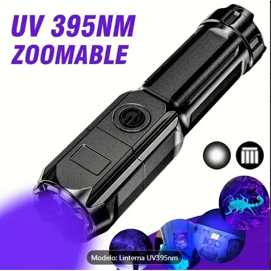 Linterna Led Ultravioleta Uv 395nm Recargable Con Zoom