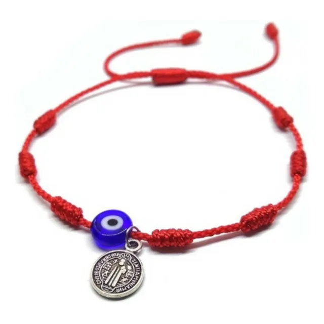Pulsera 7 Nudos Medalla San Benito Ojo Turco Protección 