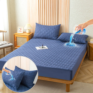 King Cubre Colchón Impermeable Con Funda De Almohada Color Azul Diseño De La Tela Liso King Cubre Colchón Impermeable Con Funda De Almohada Color Azul Diseño De La Tela Liso