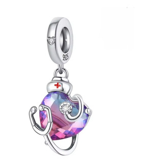Charm Ó Dije De Plata S925, Corazón Enfermera Pavé Zirconias Charm Ó Dije De Plata S925, Corazón Enfermera Pavé Zirconias