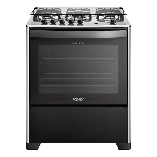 Fogão 5 Bocas Dako Magister Grill Preto Com Mesa Inox Bivolt