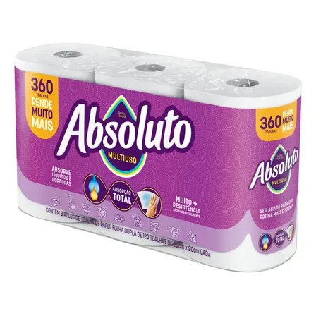 Papel Toalha Absoluto Multiuso 360 Folhas Com 3 Unidades
