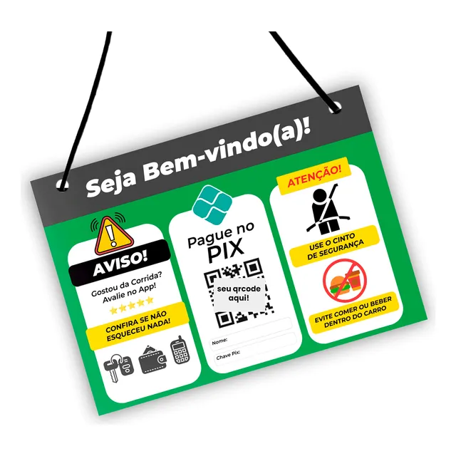 Placa Informativa Uber E 99 Taxi Qrcode Motorista Aplicativo