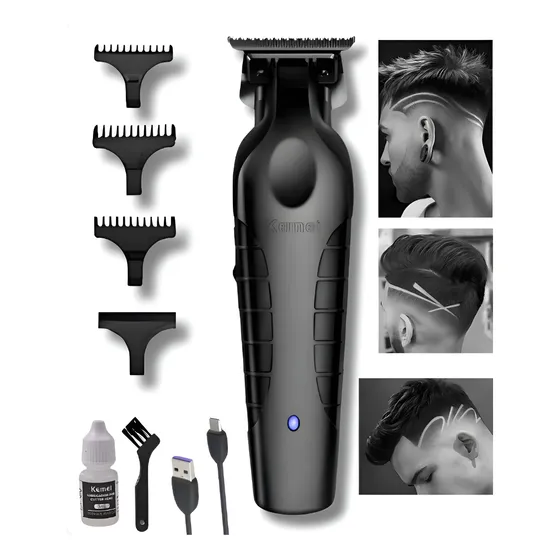 Máquina De Cortar Cabelo Acabamento Kemei Sem Fio Led