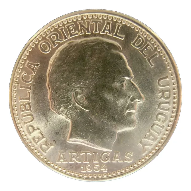 20 Centésimos Artigas De Plata 1954 En Impecable Estado Unc