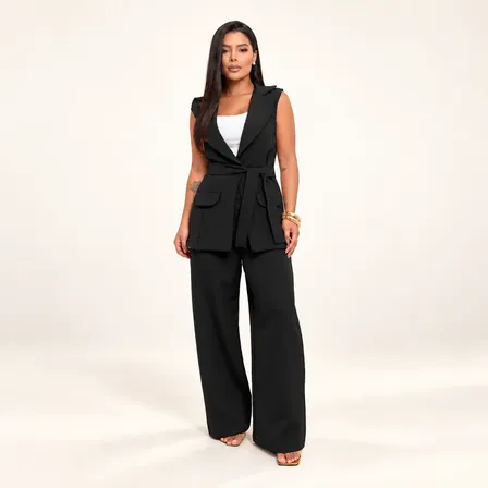 Conjunto Alfaiataria Boss Colete E Calça Pantalona Social