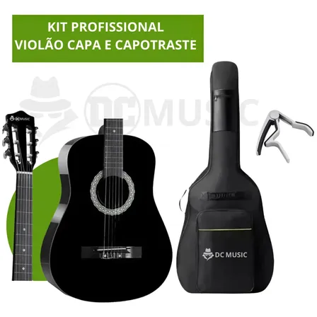 Violao Acustico Iniciante Estudante Kit An100 Completo Cor Bk - Black Material Do Diapasão Padrão Orientação Da Mão Destro Capa E Capotraste