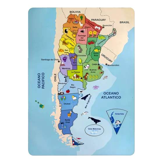 Rompecabezas material madera resistente duradero mapa de argentina juego de encastre didáctico para niños infantil marca PlanZ aprendizaje lúdico colores llamativos educación segura