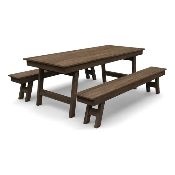 Comedor Mesa 240 X 080 - Bancos Largos Madera Maciza Rustica