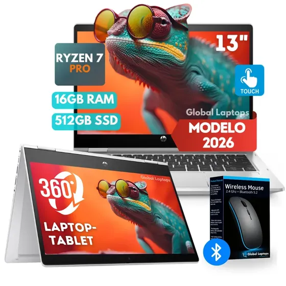 HP Probook x360 Ryzen 7 5875u 16gb RAM DDR4 512 gb SSD Pantalla Tátil 13,3 FHD 1920 x 1080 px AMD Radeon Gráficos Windows 11 Portátil 2 en 1