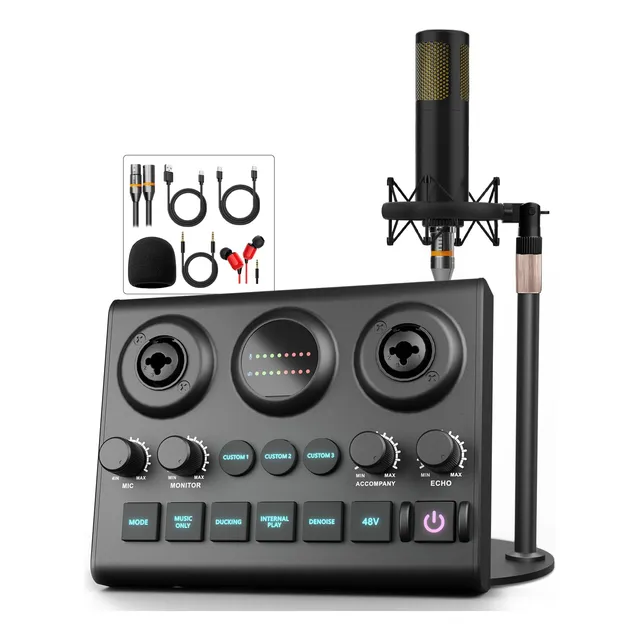 Paquete De Equipos De Podcast Con Interfaz De Audio Y