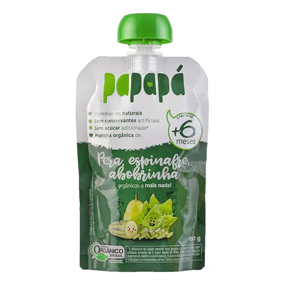 Papinha Orgânica Pera, Espinafre E Abobrinha 100g - Papapá