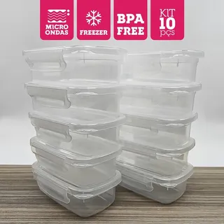 Kit Pote Raso M Com Travas 500 Ml Com 10 Unidades Cor Transparente Kit Pote Raso M Com Travas 500 Ml Com 10 Unidades Cor Transparente