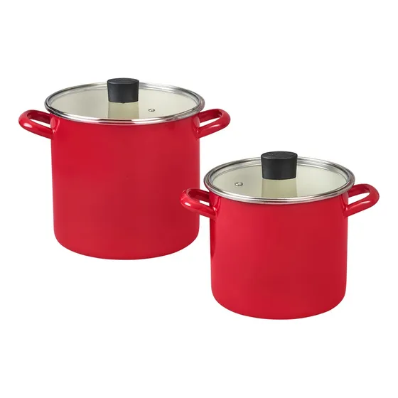 Juego De 2 Ollas Altas Con Tapa De Vidrio Cinsa Rojo Bicolor Rojo