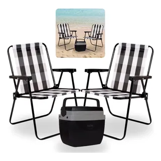 2 Cadeiras De Praia Modelo Retro Aço + Caixa Termica 18 Lts 2 Cadeiras De Praia Modelo Retro Aço + Caixa Termica 18 Lts