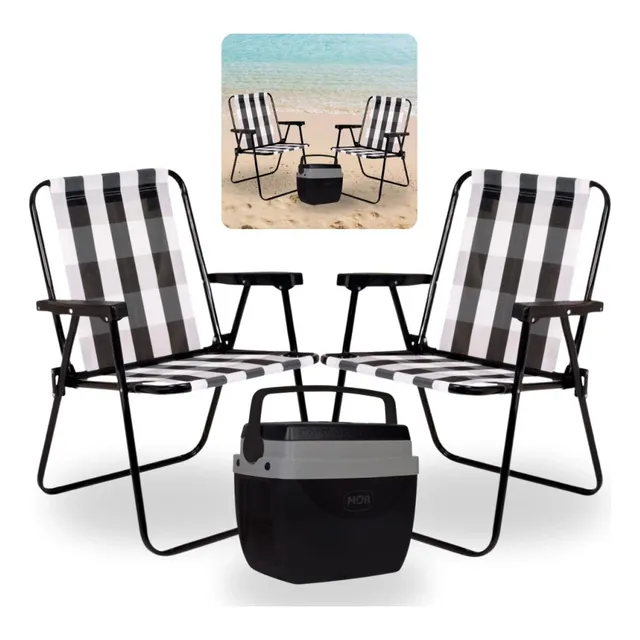 2 Cadeiras De Praia Modelo Retro Aço + Caixa Termica 18 Lts 2 Cadeiras De Praia Modelo Retro Aço + Caixa Termica 18 Lts