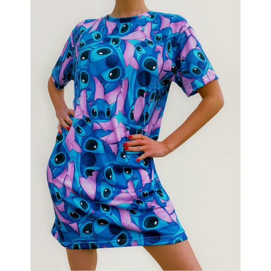 Maxiremeron Animado Stitch Pijama Camisón De Modal