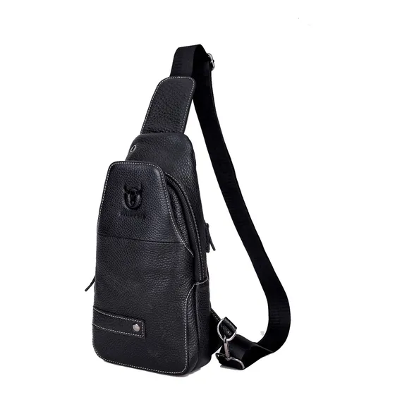 Bullcaptain - Mochila Cruzada De Cuero Mate Xb-087-bk Negro