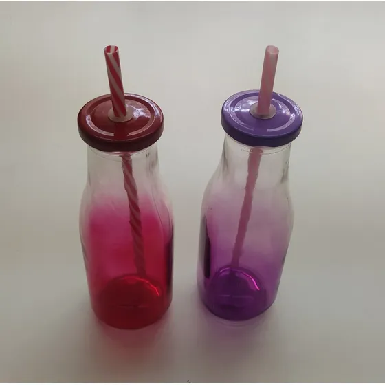 Botella De Vidrio Torneada De 500 Ml Con Pitillo, Nuevas