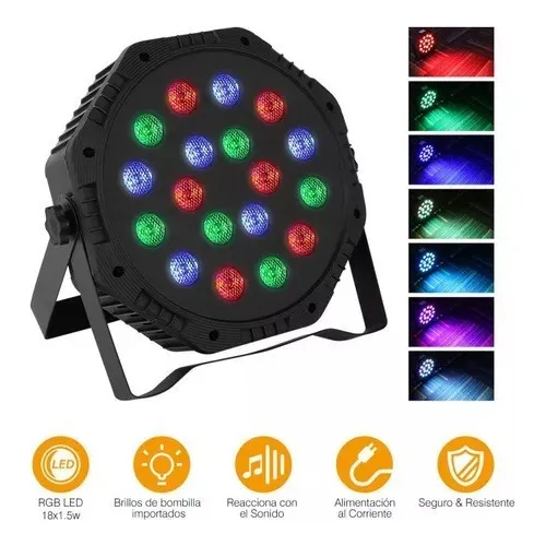 Foco Par Led Lights 18w Rgb Dmx Negro Dj Fiesta Luz Boda 