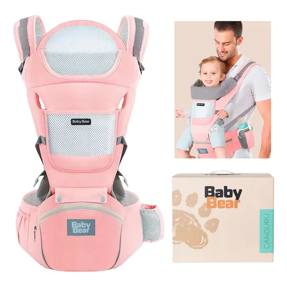 Bolsa Canguru Ergonômico Bebê Mãe Premium, 12 posições, 3 em 1 , Bolsos Frontais e Laterais, Proteção e Segurança