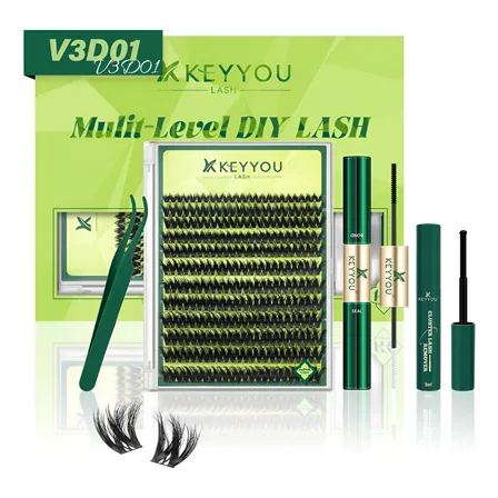Kit Cílios Extensões Keyyou V3d01 Postiços 3d Mistas Longas