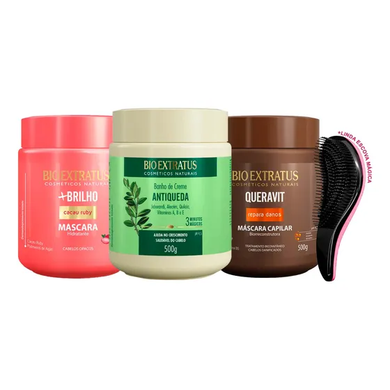 Máscaras Bio Extratus Brilho Jaborandi Queravit 500g +escova