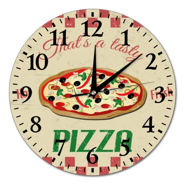 Reloj Pared Cristal Redondo Para Pizza Cocina Oficina Retro