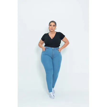 Calça Plus Size Jeans Cintura Alta Elastano Lycra Modeladora