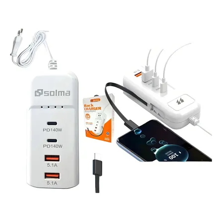 Cargador 140w Usb-a Y Usb-c 4 Puertos Carga Rápida Alargador Color Blanco