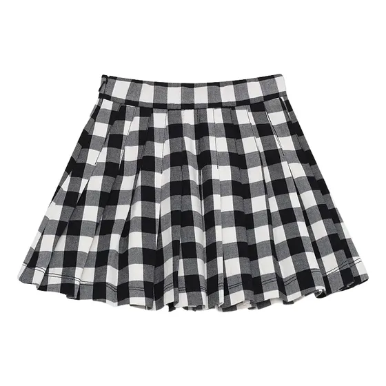 Falda Tableada Escocesa Negra Y Gris De Gabardina.