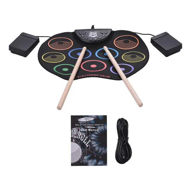 Juego De Batería Electrónica, 9 Almohadillas, Pedales De