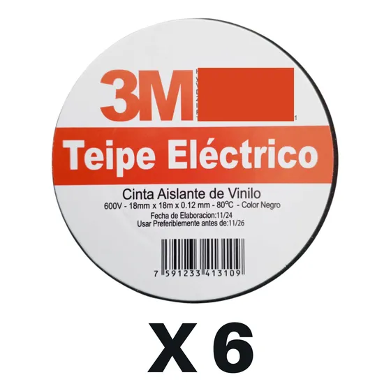 Teipe Eléctrico 3m Cinta Aislante De Vinilo Pack