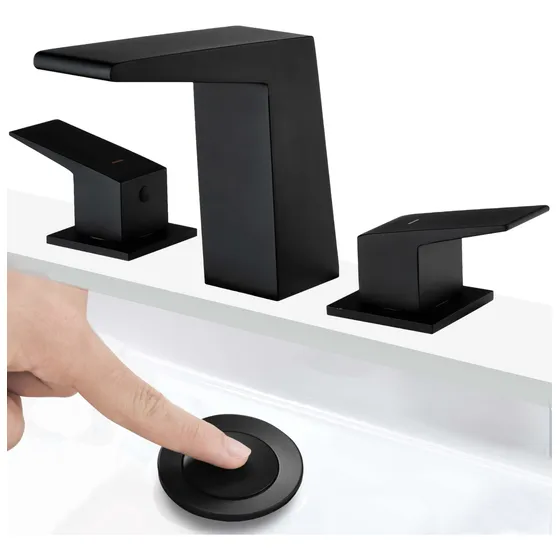 Grifo Baño Tipo Cascada Negro Mate Para Fregadero 3 Agujero