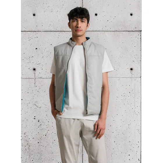 Chaleco Doble Faz Acolchado Para Hombre En Poliéster Y Cuero