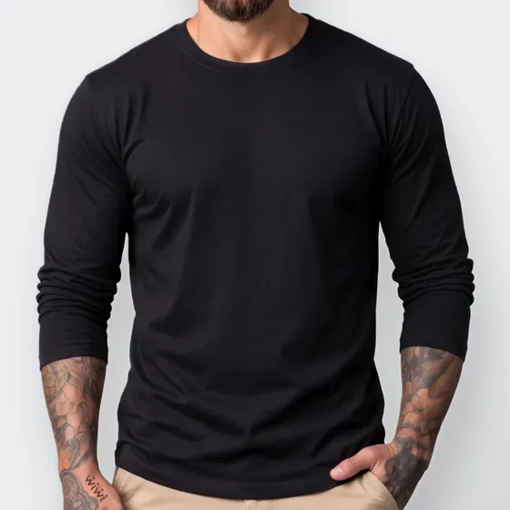 Polera Manga Larga Algodón Básico Hombre Adultos Calidad Eu
