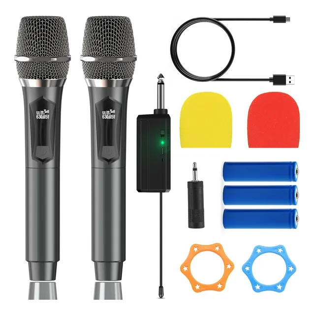 Kit 2 Microfone Sem Fio Profissional Uhf Led Com Receptor Ec