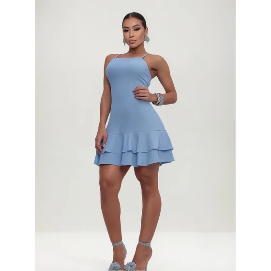Vestido Curto Trançado Nas Costas Com Babado P Ao G