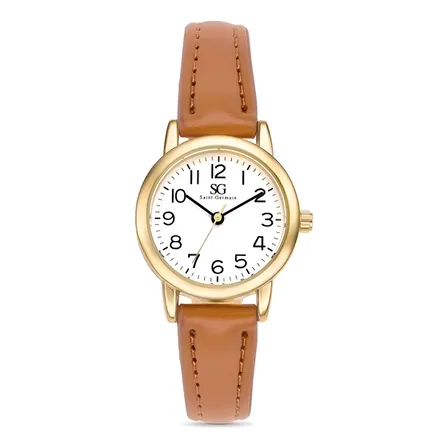 Relógio Feminino Marrom Saint Germain Dourado 24mm Branco