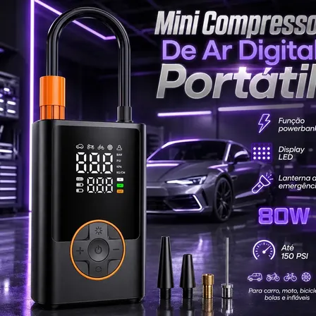 Compressor De Ar Portátil Blackone 4000mah USB-C Digital Carro Moto