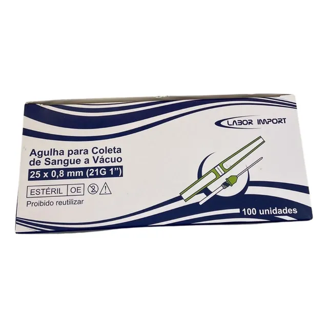 Agulha Para Coleta De Sangue A Vácuo 25x0,8mm 25x8 21g C/100