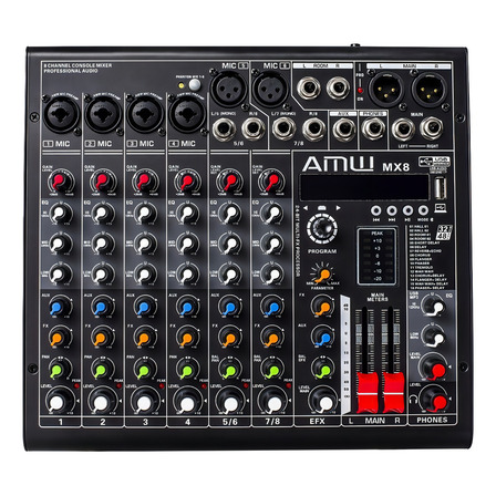Amw Mx8 Pro Mesa De Som 8 Canais Efeitos Usb Bt Interface ! Amw Mx8 Pro Mesa De Som 8 Canais Efeitos Usb Bt Interface !