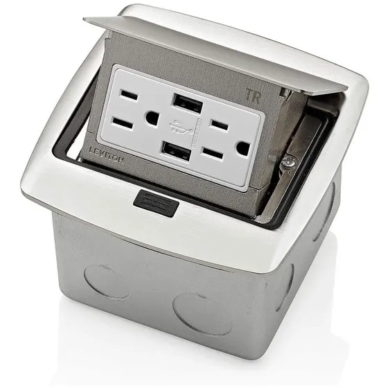 Caja De Piso C/ Contacto Dúplex 15a C/ 2 Puertos Usb Leviton