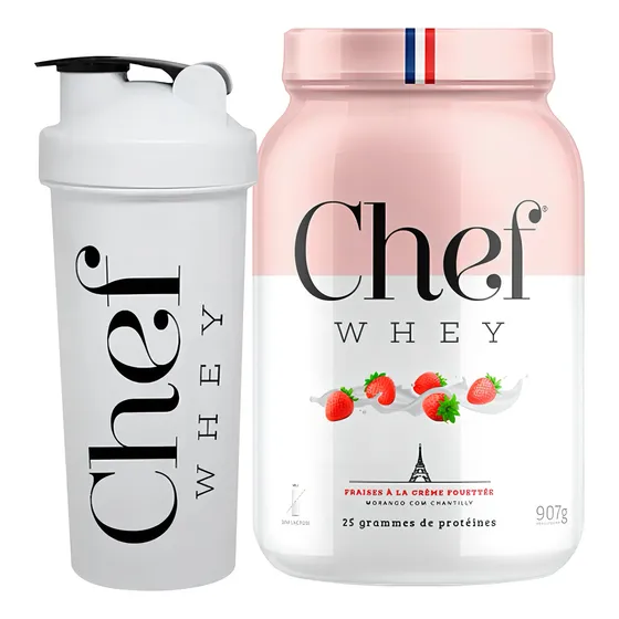 Suplemento Em Pó Chef Whey Proteínas Sabor Morango Com Chantilly Em Pote De 907ml